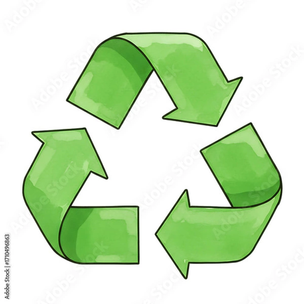Obraz Bright green recycling symbol with three arrows forming a loop isolated on transparent background