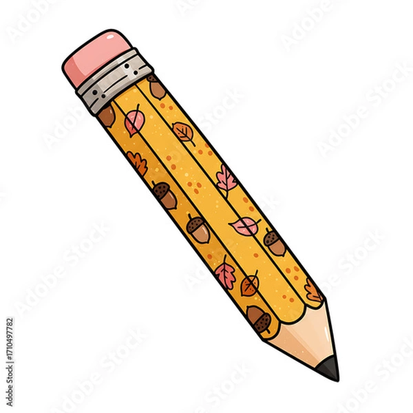 Obraz A brightly colored yellow pencil with ladybug designs isolated on transparent background