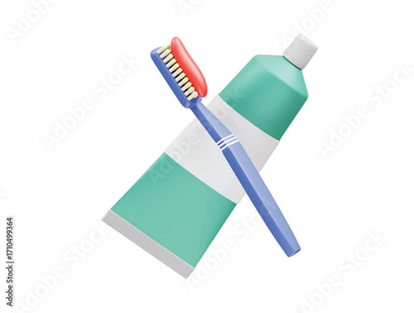 Fototapeta Toothbrush and toothpaste icon 3d render illustration