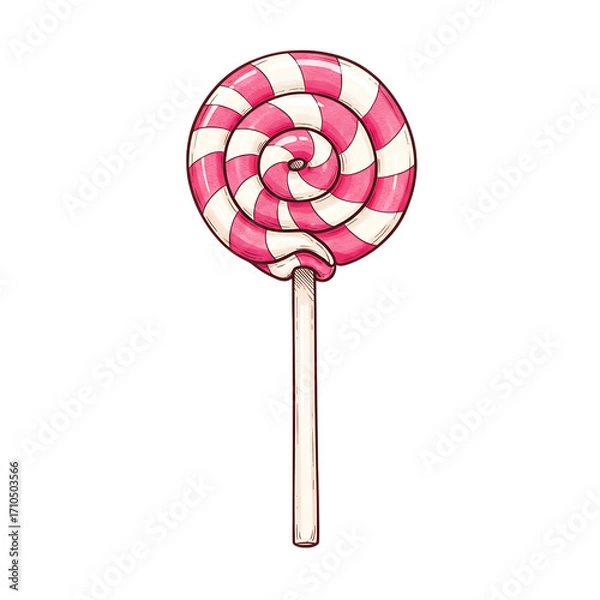 Obraz A swirled pink and white lollipop on a stick isolated on transparent background