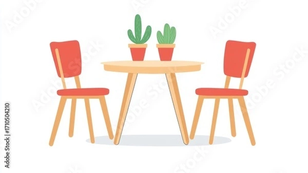 Fototapeta Round table with red chairs and succulents