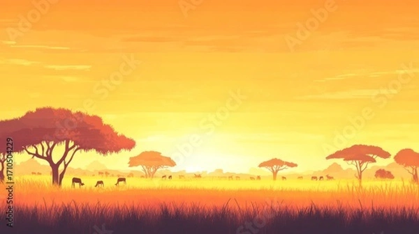 Fototapeta African savanna sunset