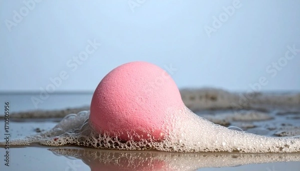 Fototapeta Pink sponge bubbly underwater dissolving spa relaxing in timeless fine art surrealism diving in water slowly movement2.