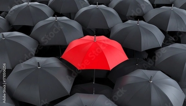 Obraz Red umbrella amongst black