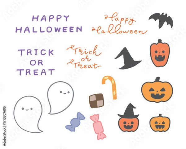 Obraz ハロウィンのかわいい手描きイラストセット
