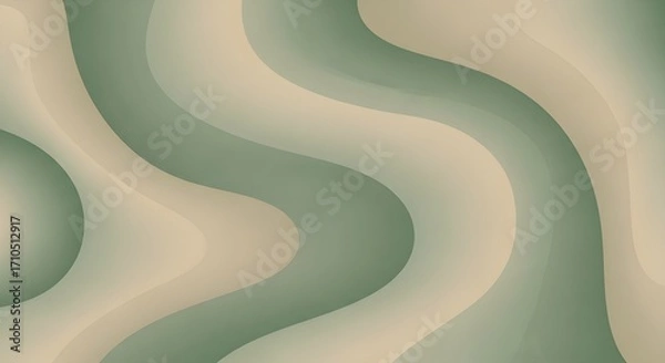 Fototapeta Smooth flowing waves of muted green and beige with soft gradient transitions
