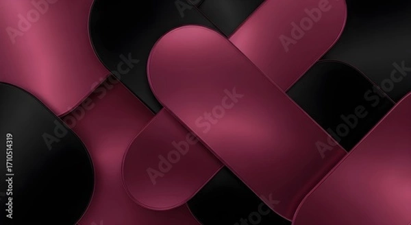 Fototapeta Abstract overlapping shapes in deep pink and black with metallic sheen