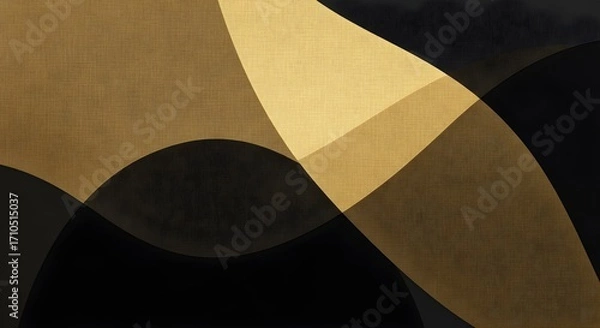 Fototapeta Overlapping curved geometric shapes in shades of gold and black abstract