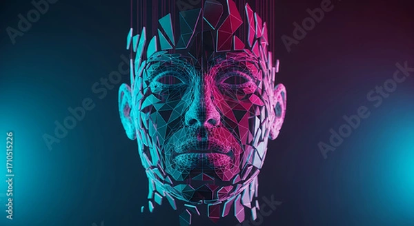 Fototapeta AI Face Fragment Wireframe