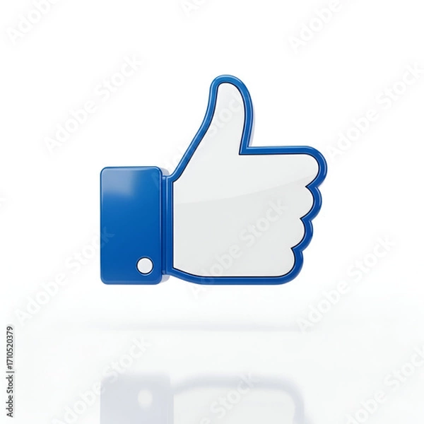 Fototapeta A 3d rendered facebook like thumb up icon isolated on a white background, representing approval and social media engagement