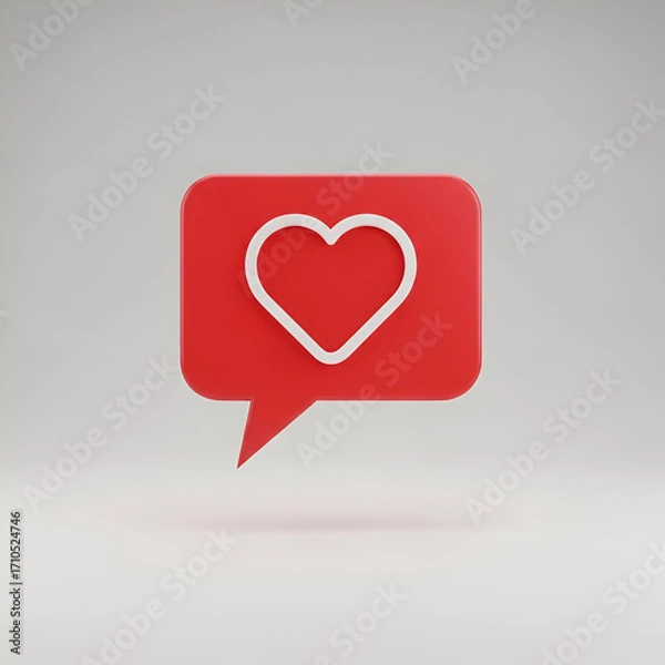 Fototapeta A red speech bubble icon with a white heart outline inside, symbolizing love, like, or positive feedback on a light background