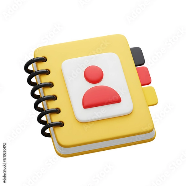 Fototapeta 3D Contact Book Icon with a User Profile Symbol. Business Networking, Communication, and Address Book Concept.
