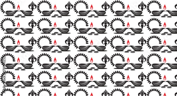 Fototapeta Diwali Diya Oil Lamp Pattern with Red Flames festival