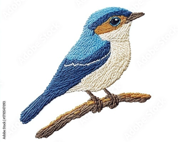 Fototapeta Colorful blue bird perched on a branch.