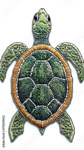 Fototapeta Colorful embroidered turtle design on fabric.