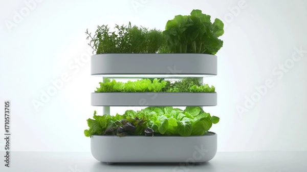 Fototapeta Fresh leafy greens and red lettuce varieties growing in a vertical hydroponic system, showcasing sustainable farming, organic produce, and modern indoor agriculture with vibrant colors.