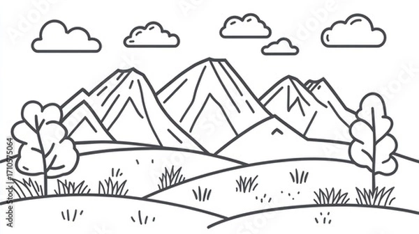 Obraz Line drawing mountain landscape