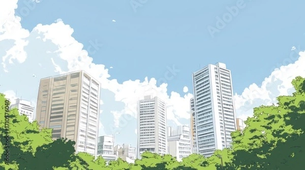 Fototapeta Cityscape with trees