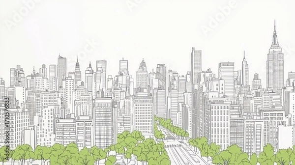 Fototapeta Cityscape drawing outline