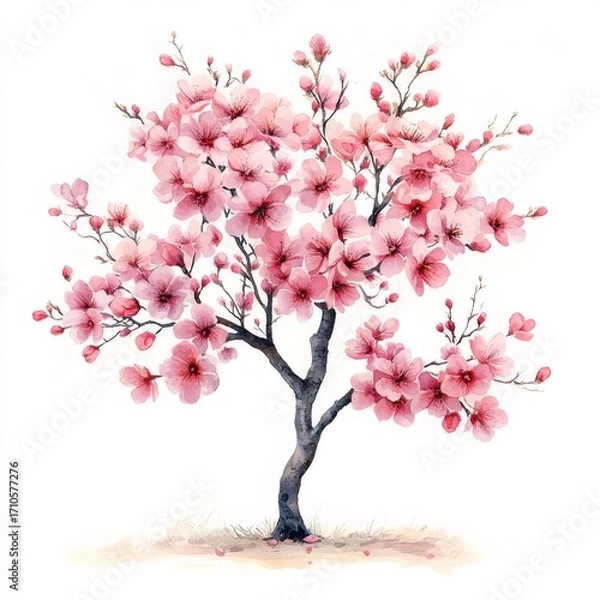 Obraz ピンクの桜の木の透明な背景水彩イラスト