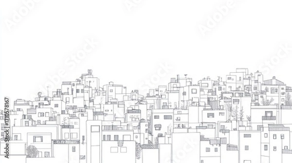 Fototapeta Urban sketch cityscape line drawing