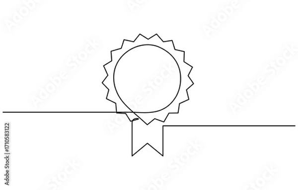 Fototapeta Single continuous line drawing of the best quality award badge vector illustration. Editable stroke