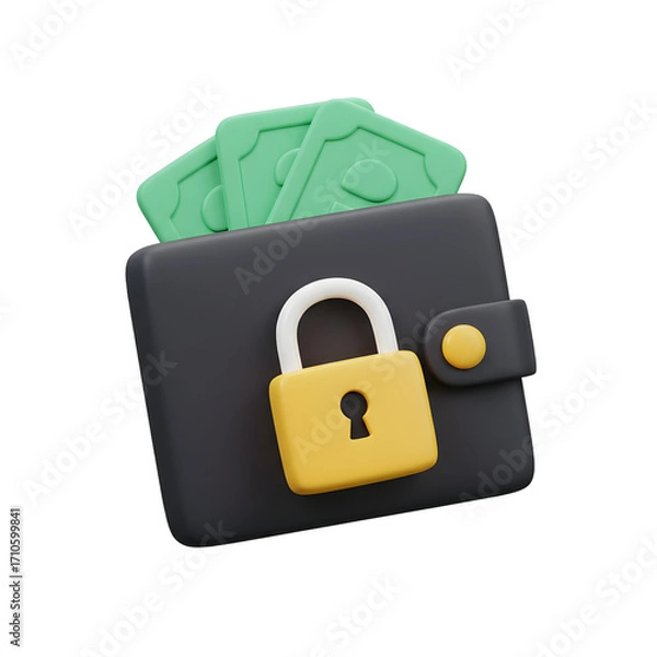 Fototapeta 3D Secure Digital Wallet with a Padlock and Money. Financial Security, E-commerce, and Business Concept.

