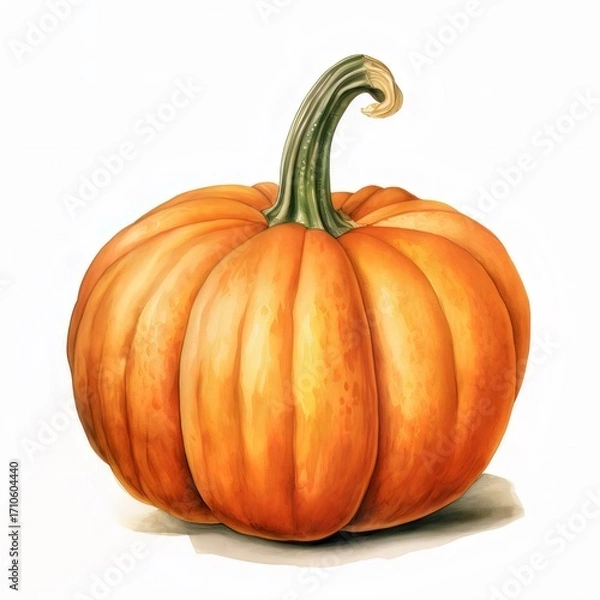 Fototapeta 白い背景にオレンジ色の水彩画風パンプキン