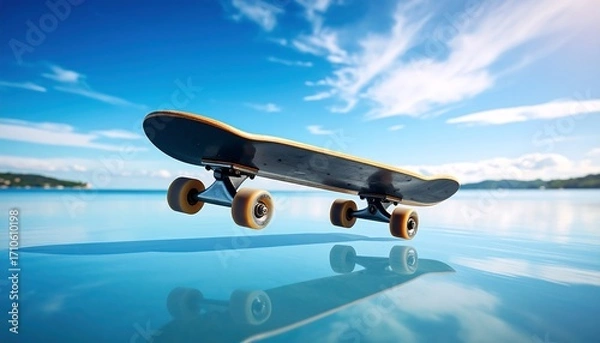 Fototapeta Skateboard floating over water