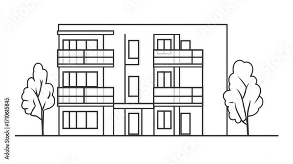 Fototapeta Simple line drawing apartment building