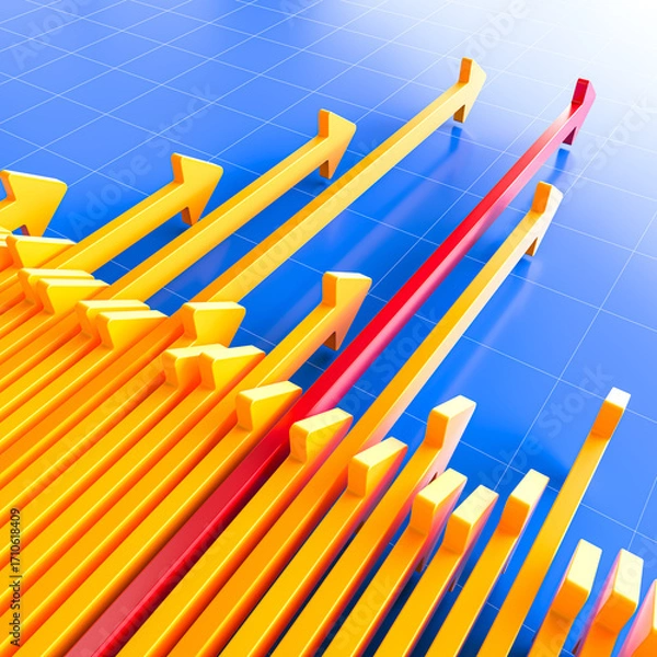 Fototapeta Red arrow leading the way 3d success concept