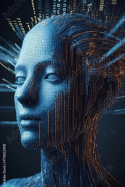 Fototapeta professional photo of abstract digital art depicting a human head comprised of swirling binary code streams in a mesmerizing dance of 1s and 0s symbolizing the overload of artificial intelligence set