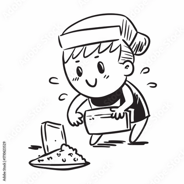 Fototapeta Cleaner Boy Cleaning Floor Vector Icon, Housekeeping, Janitor, and Cleaning Service Illustration