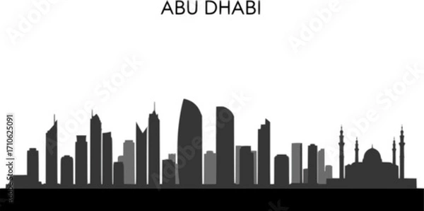 Fototapeta Abu Dhabi skyline horizontal banner. Black Abu Dhabi, United Arab Emirates. Vector template for your design. Vector black silhouette. with white background