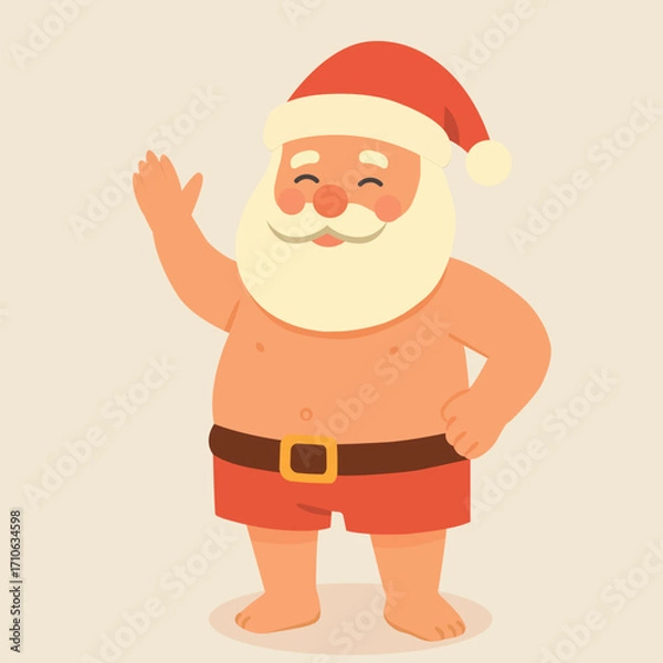 Fototapeta Funny Santa Claus in Summer Shorts Vector Illustration. For greeting cards, festive decorations, and seasonal projects with a humorous summer vibe.