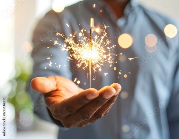 Fototapeta Sparkling hand holding a sparkler