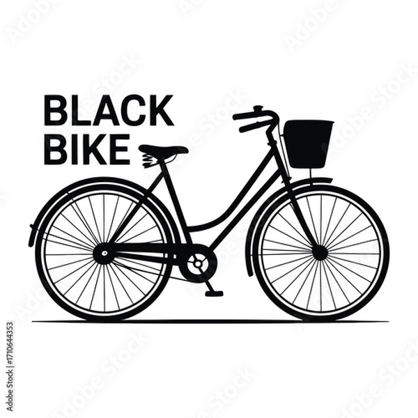 Obraz Simple black bike with basket clean silhouette for everyday commute and city riding