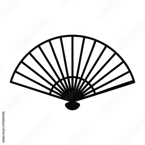 Obraz Elegant black silhouette of a traditional japanese folding fan for artistic designs
