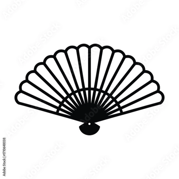Obraz Elegant black japanese fan silhouette graphic for traditional art and design projects
