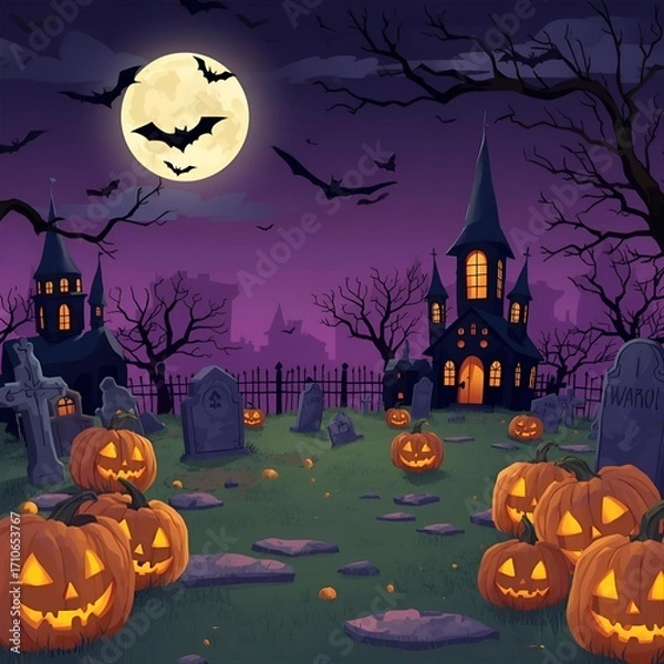 Obraz halloween house background with pumpkin