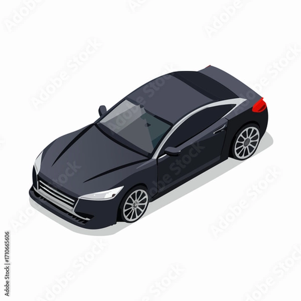 Fototapeta black sedan car isolated on white background