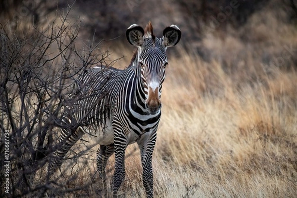 Obraz Grevy's Zebra walking in the Savannah at the Samburu national park in Kenya