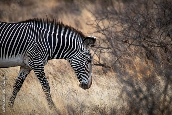 Obraz Grevy's Zebra walking in the Savannah at the Samburu national park in Kenya