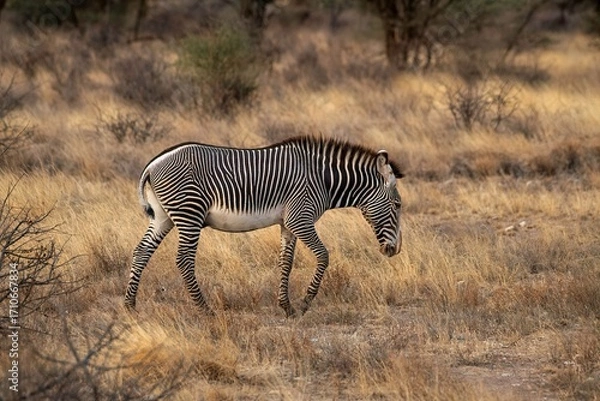 Obraz Grevy's Zebra walking in the Savannah at the Samburu national park in Kenya