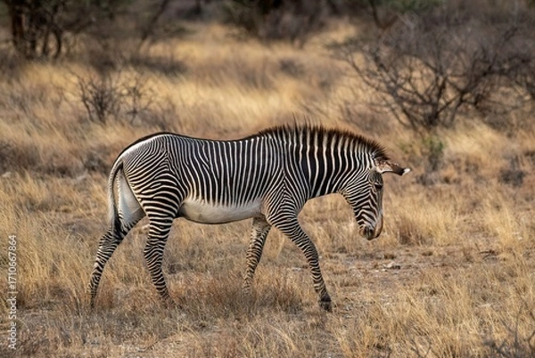 Obraz Grevy's Zebra walking in the Savannah at the Samburu national park in Kenya