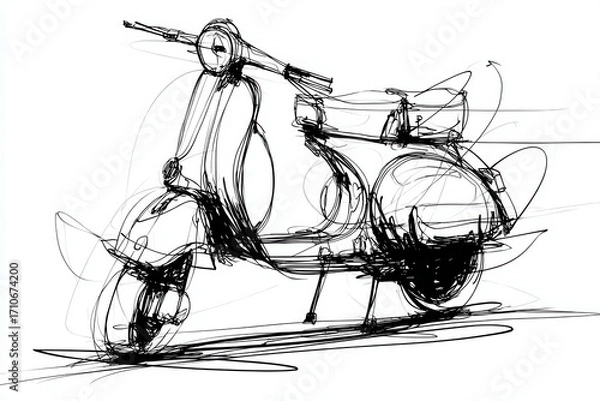 Fototapeta Artistic sketch of a vintage scooter with dynamic lines, showcasing movement and style