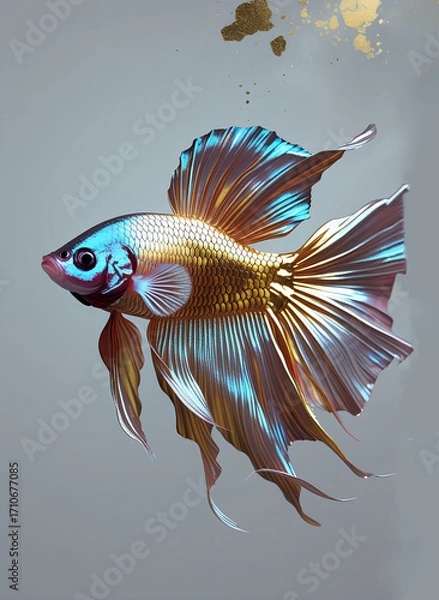 Fototapeta An artistic illustration of a Betta fish with a dynamic form and fluid texture. The illustration for home decor, posters, or marine life projects.
