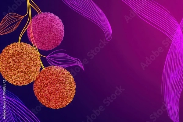 Fototapeta Colorful abstract design featuring vibrant spheres and flowing lines on a gradient background