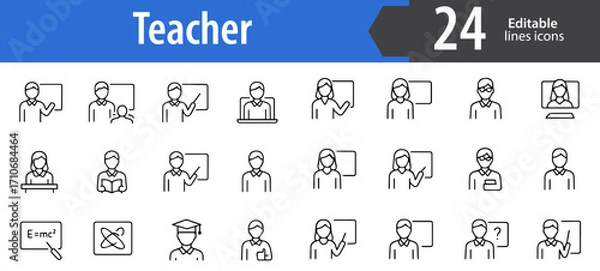 Fototapeta Teacher Line Icons, Education and Learning Vector Icons Set, Classroom and Teaching Symbols, Ideal for Both Digital and Print Use  
