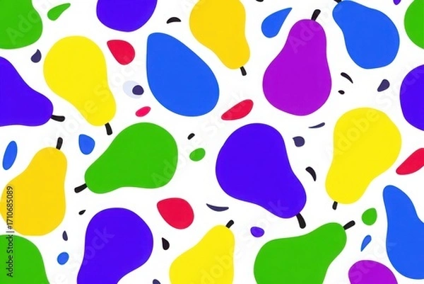 Fototapeta Colorful abstract pattern featuring various shapes of pears in vibrant colors on a white background
